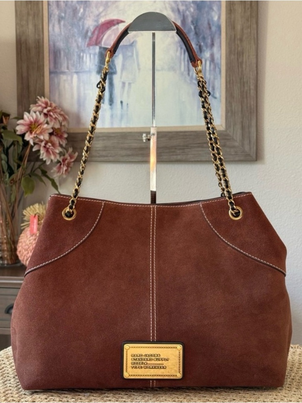 Marc Jacobs Standard Supply Suede Chain Shoulder Tote Bag – Brown